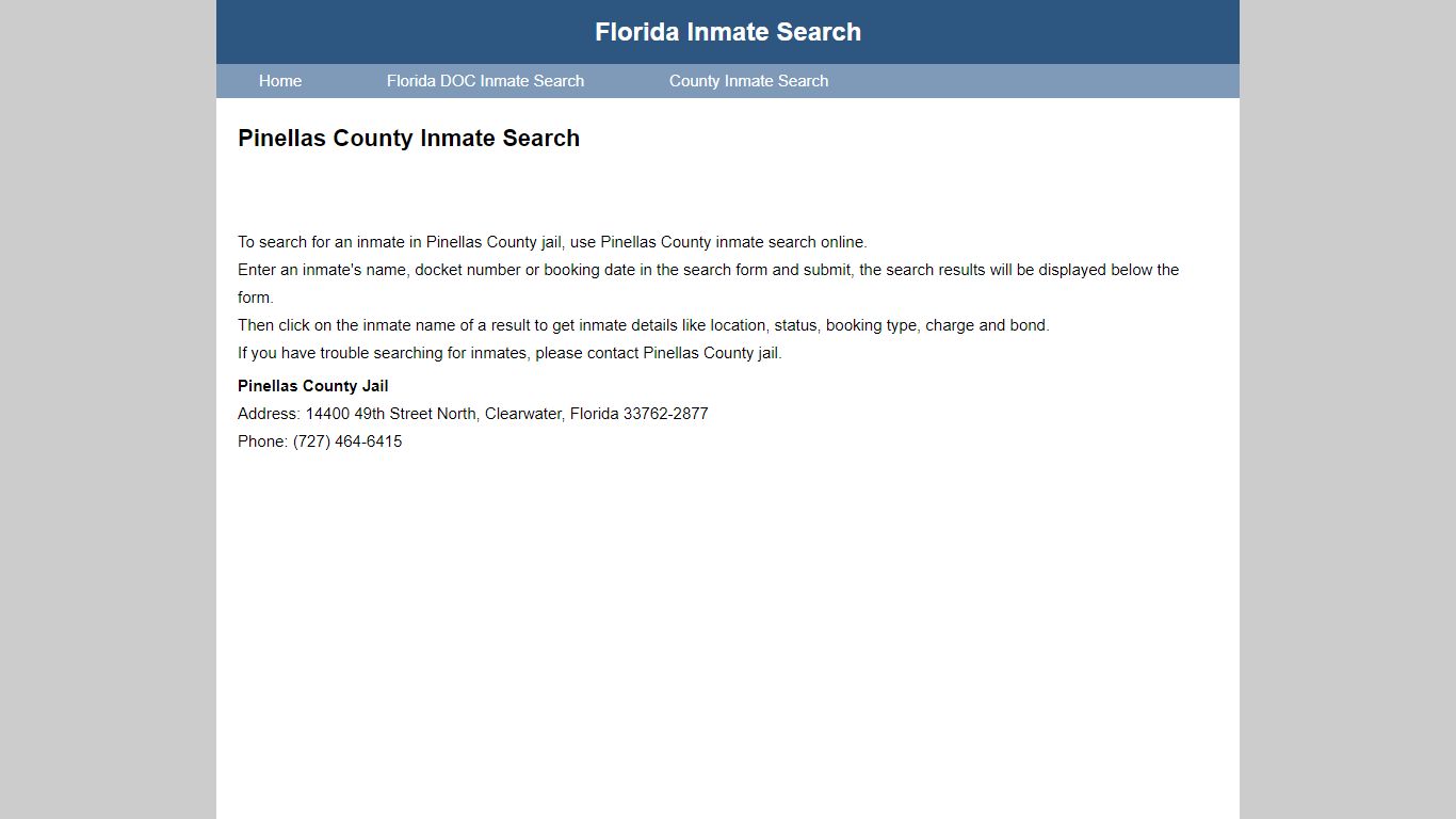 Pinellas County Jail Inmate Search