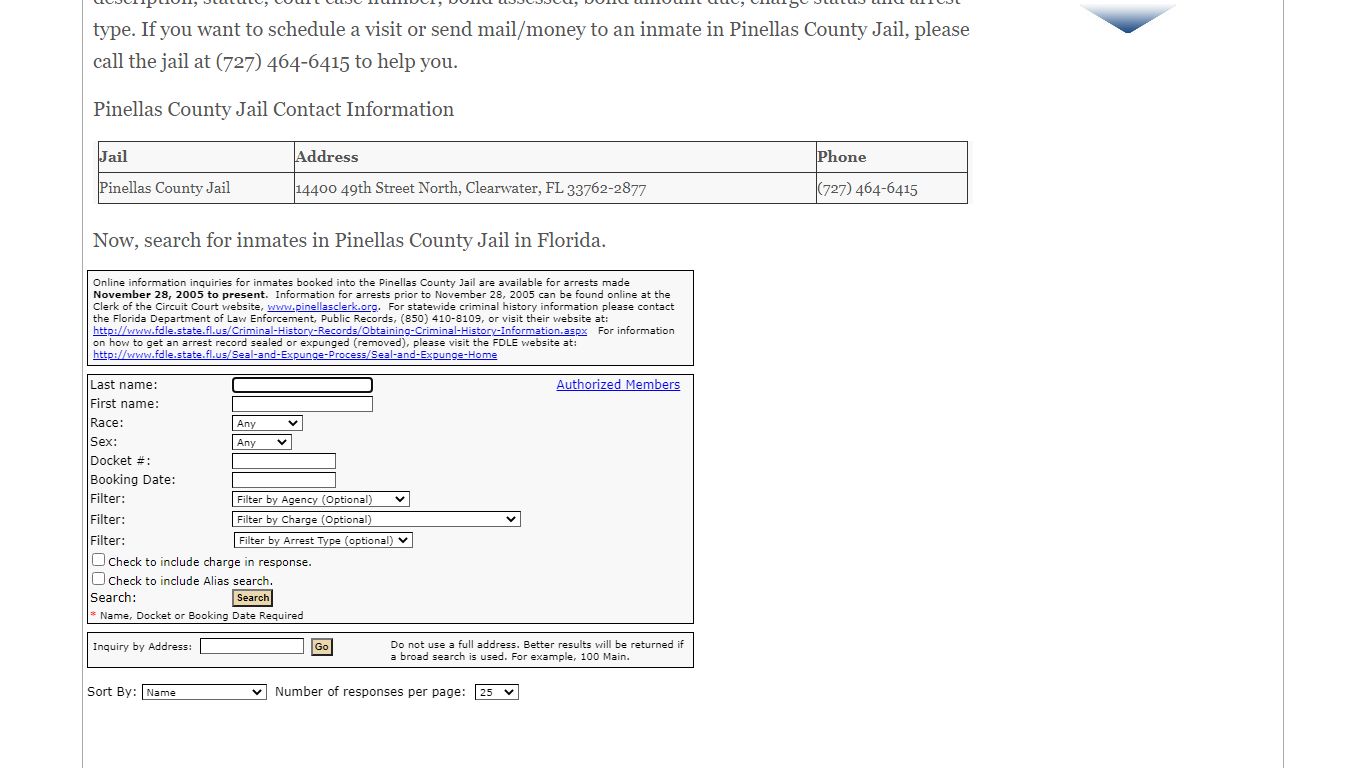 Pinellas County FL Jail Inmate Search